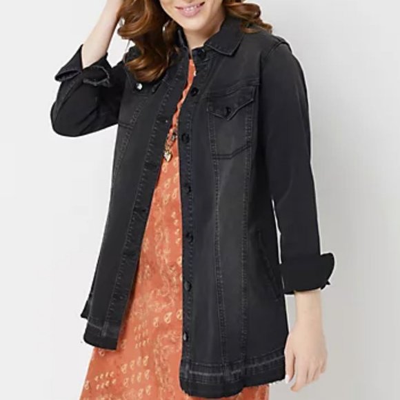 LOGO by Lori Goldstein Jackets & Blazers - LOGO Button Front Denim Jacket w/ Released Hem
